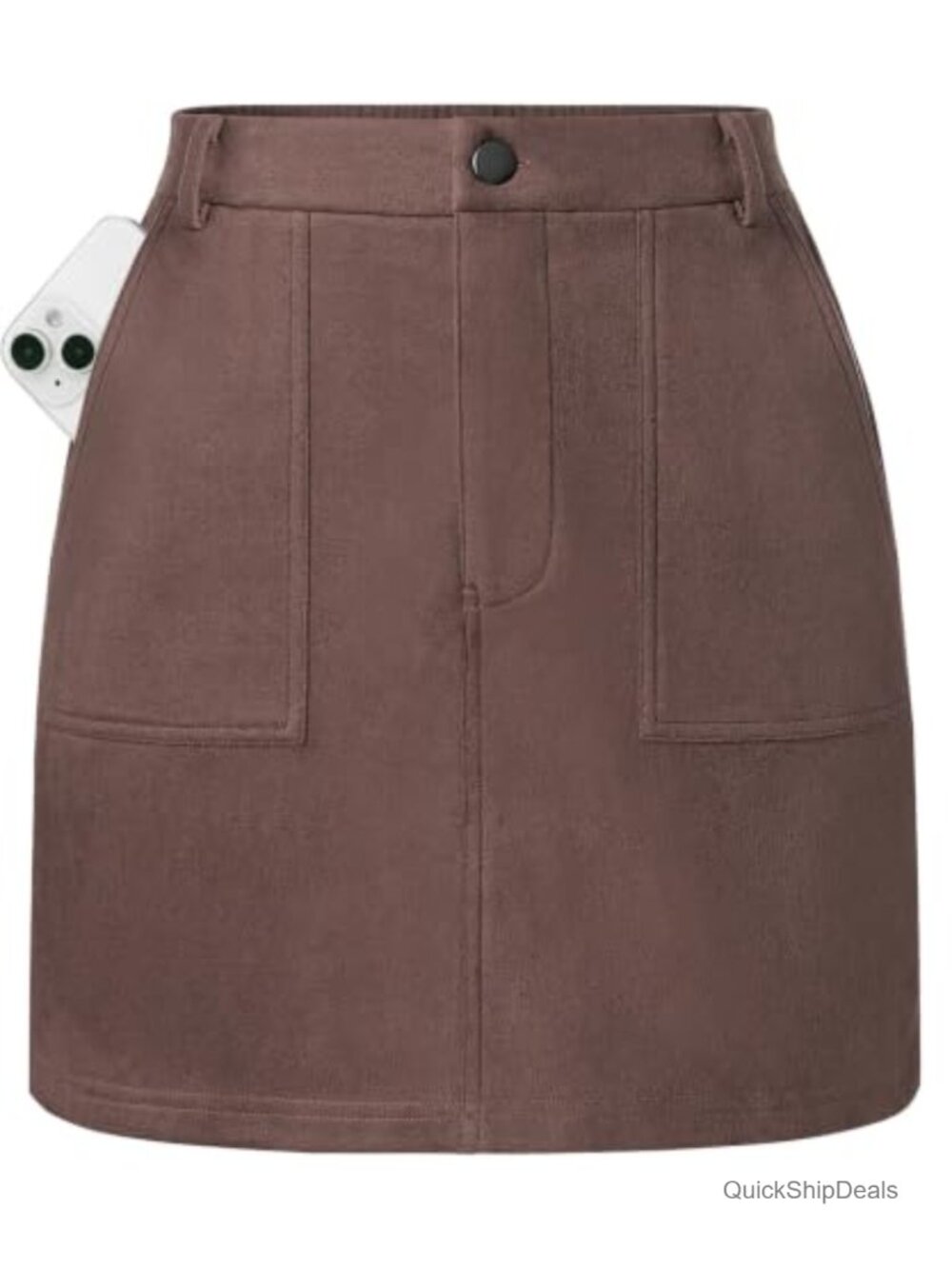 Faux Suede High Waist Mini Pencil Skirt with Pockets